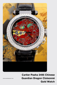 Cartier Pasha 2495 Chinese Guardian Dragon Cloisonné gold Watch