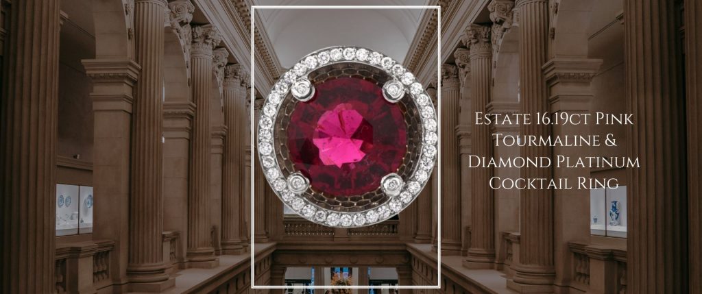 Estate 16.19ct Pink Tourmaline & Diamond Platinum Cocktail Ring