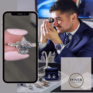 A skilled gemologist evaluating diamond and gold jewelry for consignment sale at Dover Jewelry, the consignment sale experts.