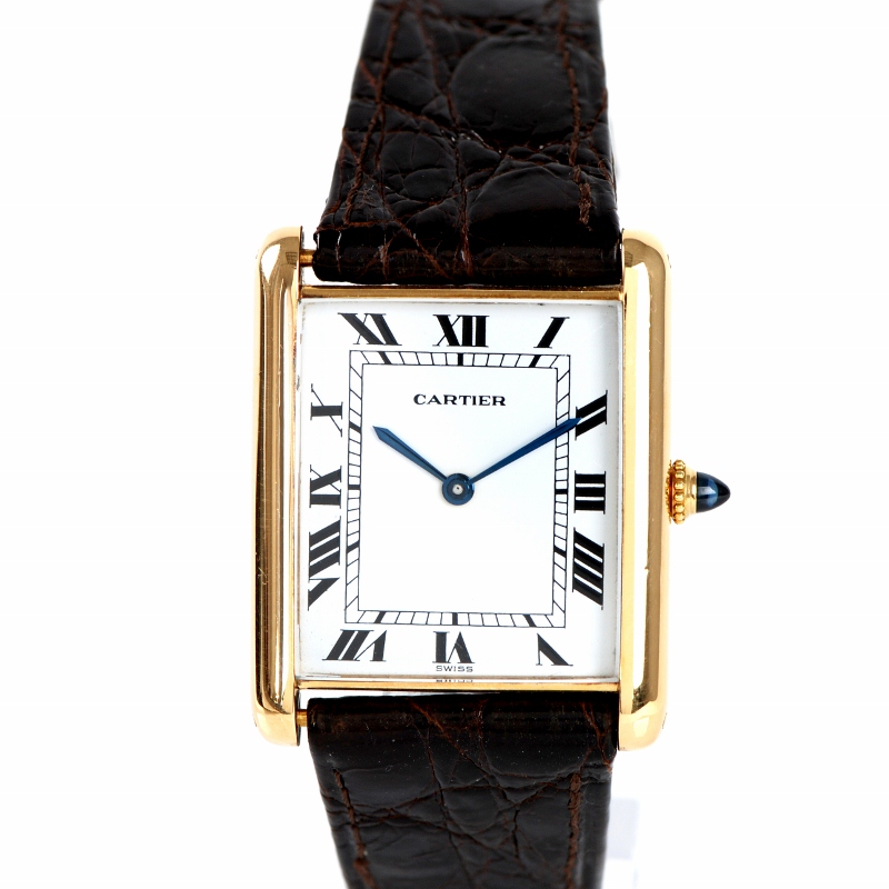 Cartier Tank Solid 18K Yellow Gold Men Watch