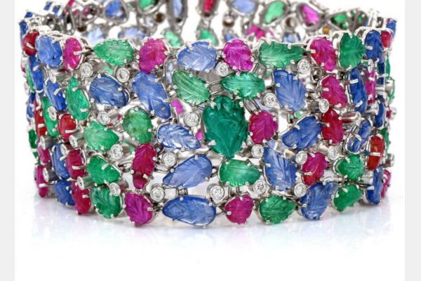 Multi-Gem Diamond "Tutti Frutti" 18K White Gold Wide Bracelet