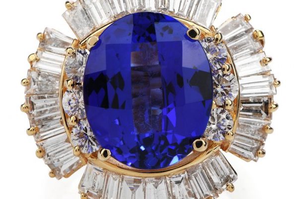 Estate Diamond Tanzanite 14K Gold Ballerina Cocktail Ring