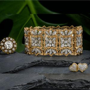 Estate Rigato Diamond Wide 18k Gold Bracelet