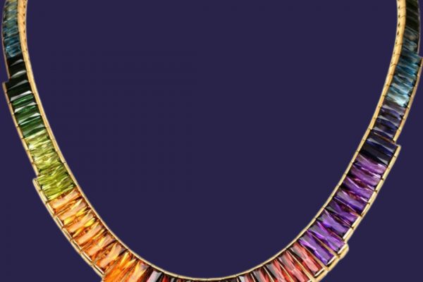 H.Stern Multicolor Gemstones 18K Yellow Gold Rainbow Graduated Link Necklace