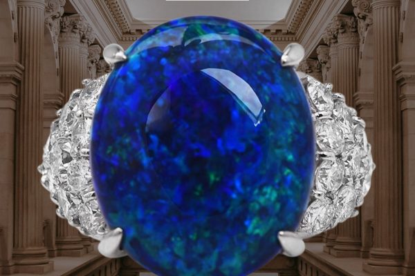 Australian Black opal Diamond Platinum Cocktail Ring