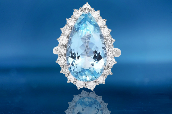 GIA 10.77ct Aquamarine Diamond Platinum Drop Pear Cut Cocktail Ring