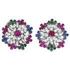 1960s Diamond Ruby Sapphire Emerald 18K Gold  Circular Clip-On Earrings