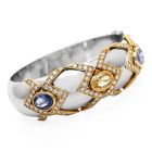 Natural No-Heat GIA 13.90cts Sapphire Diamond Platinum Gold Bangle Bracelet