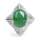 GIA Green Jade Diamond Platinum Ballerina Cocktail Ring