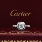 Cartier GIA Certified F VVS Cushion Diamond Platinum Halo Engagement Ring