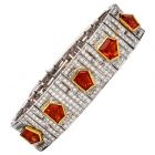 Vintage Diamond Fire Opal 18K Gold Deco Wide Bracelet