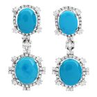  Diamond Turquoise 18K White Gold Halo Dangle Drop Large Gala Earrings