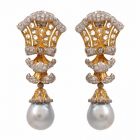 Buccellati Vintage Diamond Pearl 18K Gold Drop Earrings-Dover Jewelry