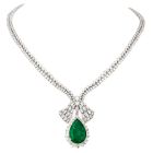 GIA 17.18ct Pear Emerald & Diamond 18k Gold Necklace l Dover Jewelry Miami