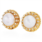 Estate Sunflower Diamond Pearl 18k Gold Clip-on Stud Earrings