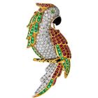 Vintage Diamond Ruby Emerald Onyx 18K Gold Parrot Pin Brooch