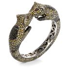 Estate Fancy Diamond Ruby Gold Sterling Silver Leopard Cuff Bracelet