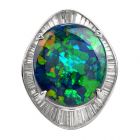 Estate GIA Black Opal Diamond Platinum Cocktail Ballerina Ring