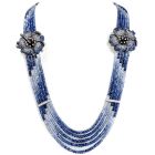 Diamond Sapphire 18K Gold Flower Multistrand Ombre Necklace Brooch 