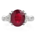 Estate GIA 4.09cts Ruby Diamond Platinum Three Stone cocktail Ring