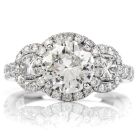 GIA 1.72ct Round Diamond 18K Gold 3 Stone Halo Engagement Ring