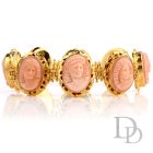 Vintage Carved Coral Cameo 18K Gold Link Bracelet-Dover Jewelry