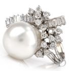 Vintage 1.51cts Diamond Pearl 14K Cocktail RIng