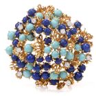 Vintage Lapis Persian Turquoise 18k Yellow Gold Nugget Brooch Pin