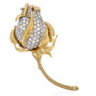  Kutchinsky Vintage Mid Century Diamond Rose Bud 18K Gold Brooch Pin