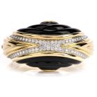 Estate Diamond Onyx 18K Gold Large Wide Bangle Bracelet