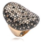 Estate Black & White Diamond 18K Gold Cluster Cocktail Ring