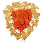 Buccellati Vintage Bacchus Roman God Natural Coral Akoya Pearl 18K Brooch Pendant