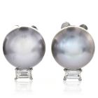 Estate Diamond 14mm Gray South Sea Pearl Platinum Clip-on Stud Earrings