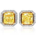 GIA 6.67cts Fancy Yellow Cushion Diamond 18K Stud Earrings-Dover Jewelry