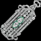 Antique Art Deco Diamond Emerald Platinum Bow Brooch Pendant Necklace 