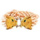 Retro Diamond Emerald 18K Tiger Head Coral Beaded Bracelet-Dover Jewelry