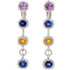 Modern Diamond Blue Yellow Pink Sapphire18K Gold Halo Link Dangle Earrings