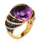 Estate Diamond Amethyst18K Gold  dome Cocktail  Ring