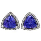 GIA Tanzanite Diamond 18K White Gold Trillion Triangular Halo Stud Earrings