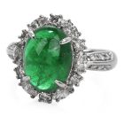 GIA Natural Emerald Diamond Platinum Oval Halo Cocktail Ring