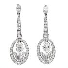 Estate 4.70cts Diamond 18K White Gold Oval Dangle Drop Earrings