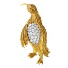 Vintage Diamond 18K Gold Platinum Penguin Pin Brooch 