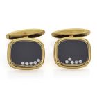 Chopard Vintage Happy Diamond Onyx 18K Yellow Gold Men's Cufflinks