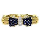 Estate Diamond Sapphire 18K Gold Bow Cuff Bangle Bracelet-Dover Jewelry