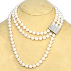 Estate Cluster Diamond Pearl Gold Clasp Three Strand Necklace