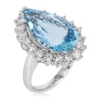 GIA 10.77ct Aquamarine Diamond Platinum Drop Pear Cut Cocktail Ring