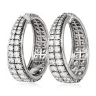 Estate 5.50 Carats Diamond 18K White Gold Wide Hoop Earrings