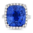 Estate Certified 17.26ct Ceylon Blue Sapphire Diamond White Gold Cushion Cocktail Ring 