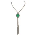 Cabousion Emerald Diamond 18k Gold Tassel Rope Necklace Dover Jewelry