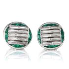 Antique Van Cleef & Arpels Diamond Emerald Platinum Round Tuxedo Cufflinks